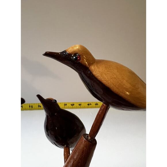 Folk Art Wood Carved Birds on a Tree Vintage Early 20th Century Sculpture Retro - Picture 10 of 16